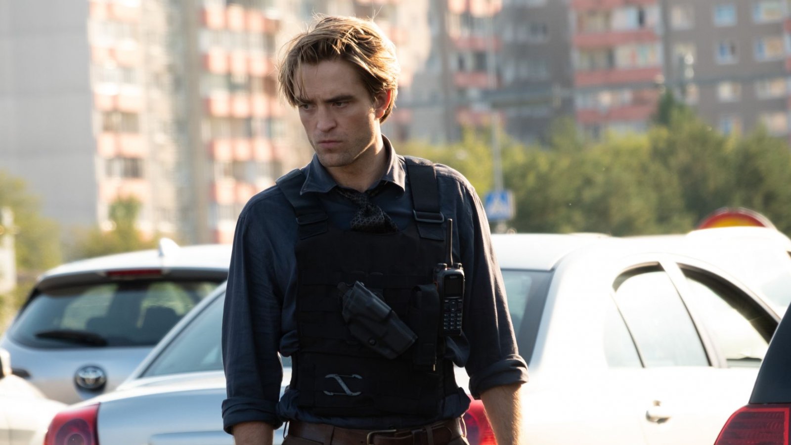 Robert Pattinson in una scena di Tenet di Christopher Nolan