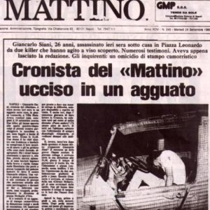 La prima pagina de Il Mattino sull'omicidio di Giancarlo Siani