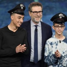 Fabio Fazio con Ramy e Adam, due ragazzi che hanno sventato una tragedia sull'autobus dirottato a Crema nel 2019