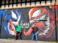 Venom vs Carnage: la sfida sul muro di San Siro in occasione della partita di Nations League Italia - Spagna