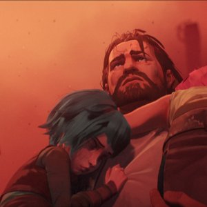 Arcane: Vi e Jinx con Vander in una scena della serie