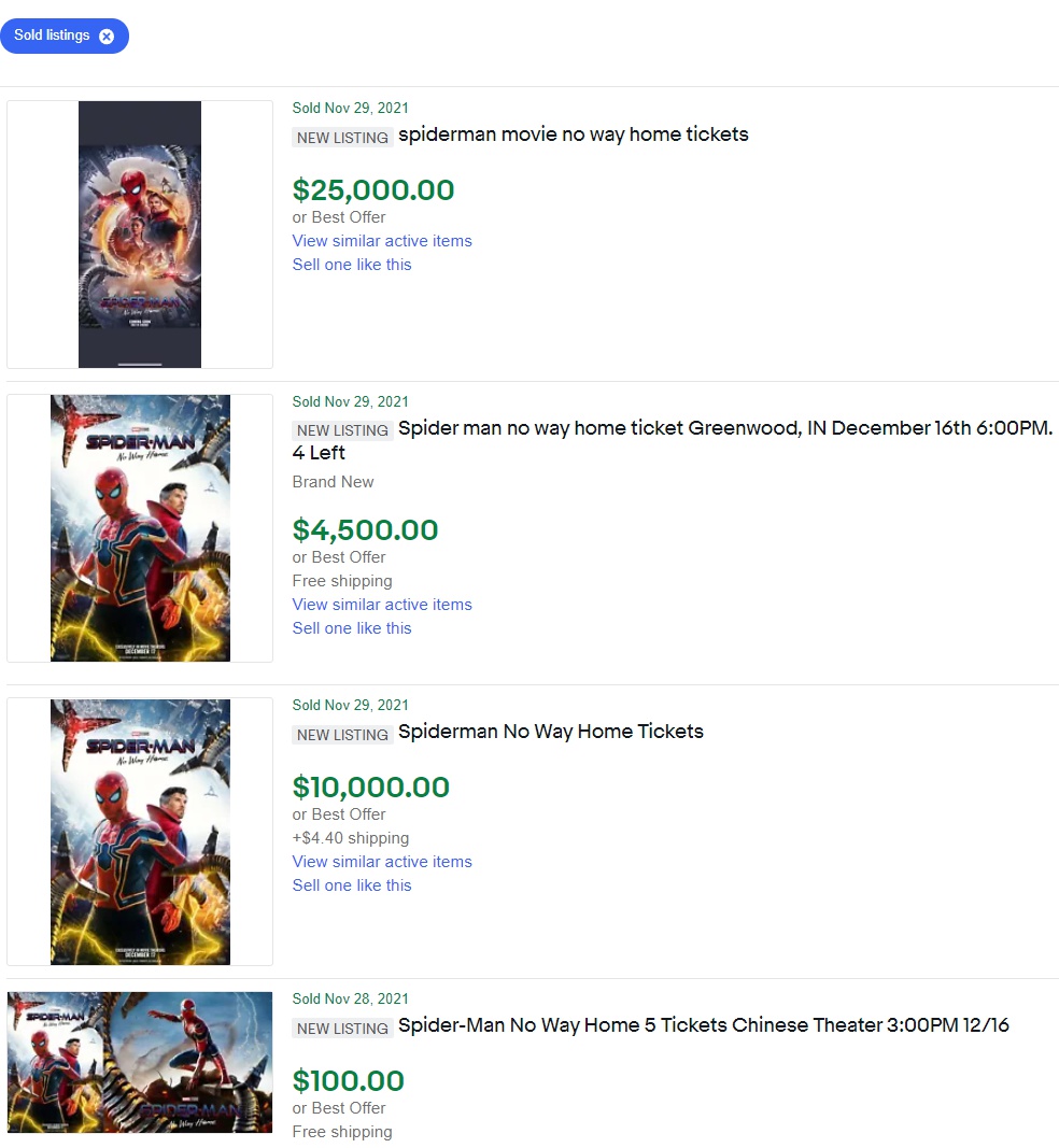 SpiderMan No Way Home, i biglietti in vendita su eBay per migliaia di
