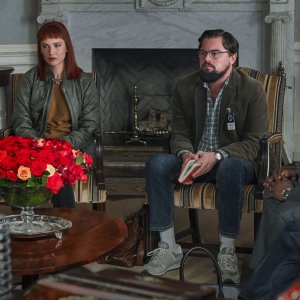 Don't Look Up: Jennifer Lawrence, Leonardo DiCaprio durante una scena del film