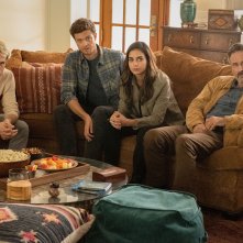 Scream: David Arquette, Dylan Minnette, Jack Quaid, Melissa Barrera in una scena del film