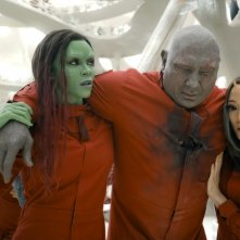 Guardiani della Galassia Vol. 3: Pom Klementieff, Zoe Saldana e Dave Bautista in una scena tratta dal trailer