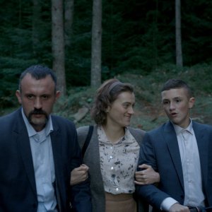 Il giuramento di Pamfir: Oleksandr Yatsentyuk in una scena con Solomiia Kyrylova e Stanislav Potiak