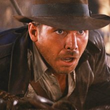 I predatori dell'Arca perduta: Harrison Ford durante una scena del film
