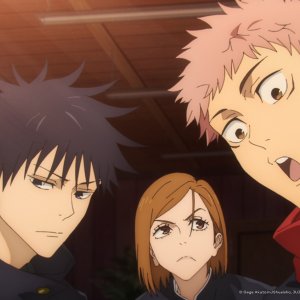 Jujutsu Kaisen: Yuji, Megumi e Nobara in una scena