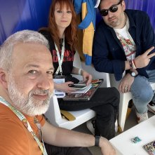 I nostri Antonio Cuomo, Erika Sciamanna e Damiano Panattoni nel nostro glass box al Comicon 2024