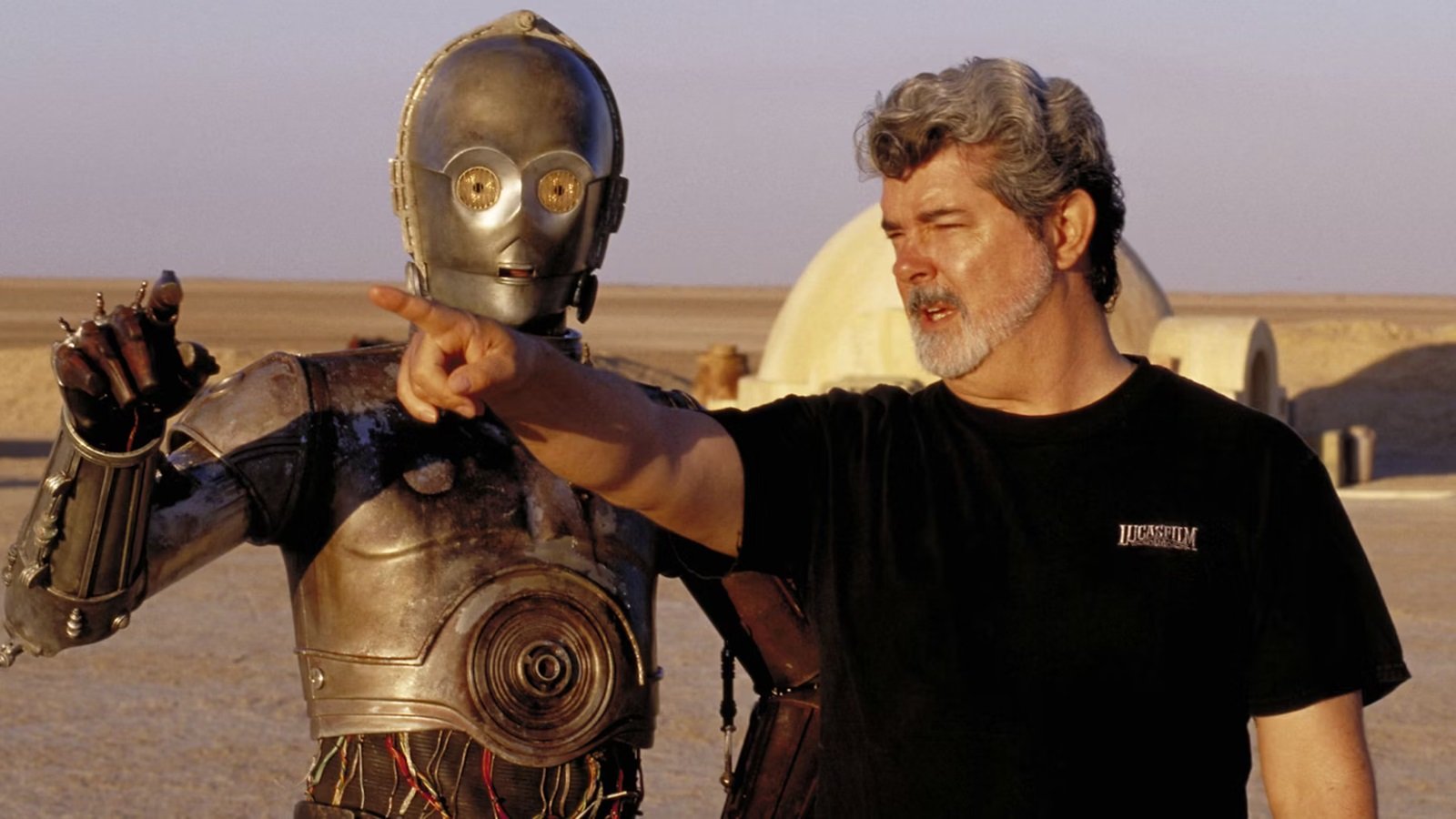 George Lucas sul set di Guerre Stellari