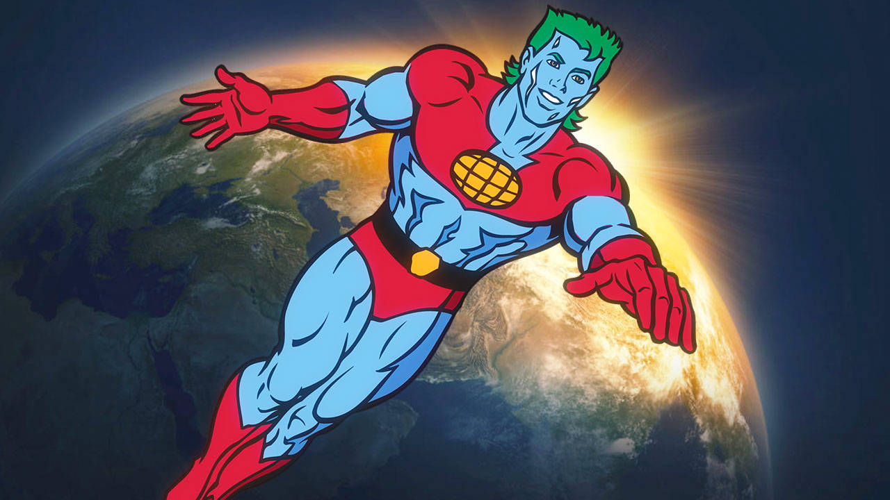 Capitão Planeta em vôo na série animada Captain Planet and the Planeteers