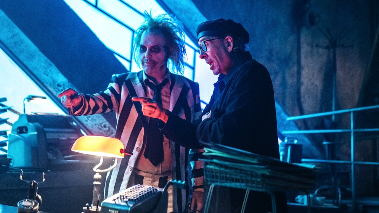Michael Keaton e Tim Burton sul set di Beetlejuice Beetlejuice