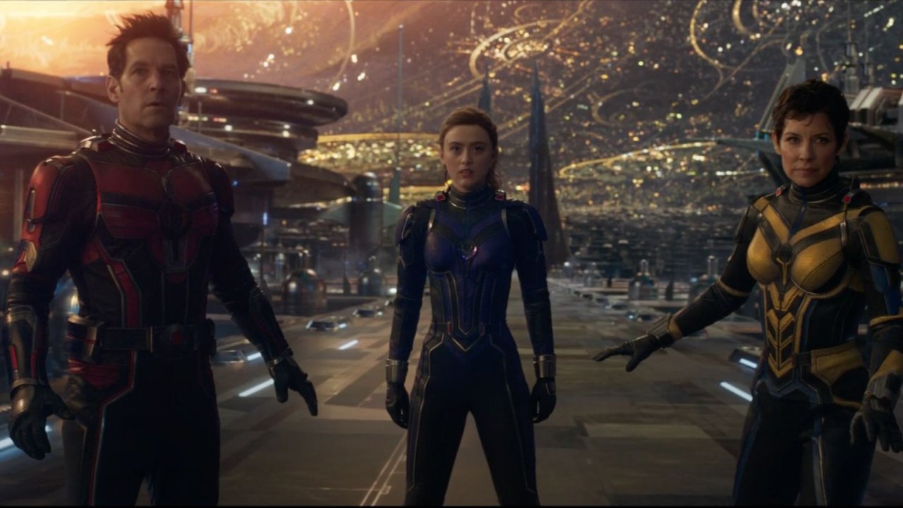 Paul Rudd, Evangeline Lilly e Kathryn Newton in Ant-Man and the Wasp: Quantumania