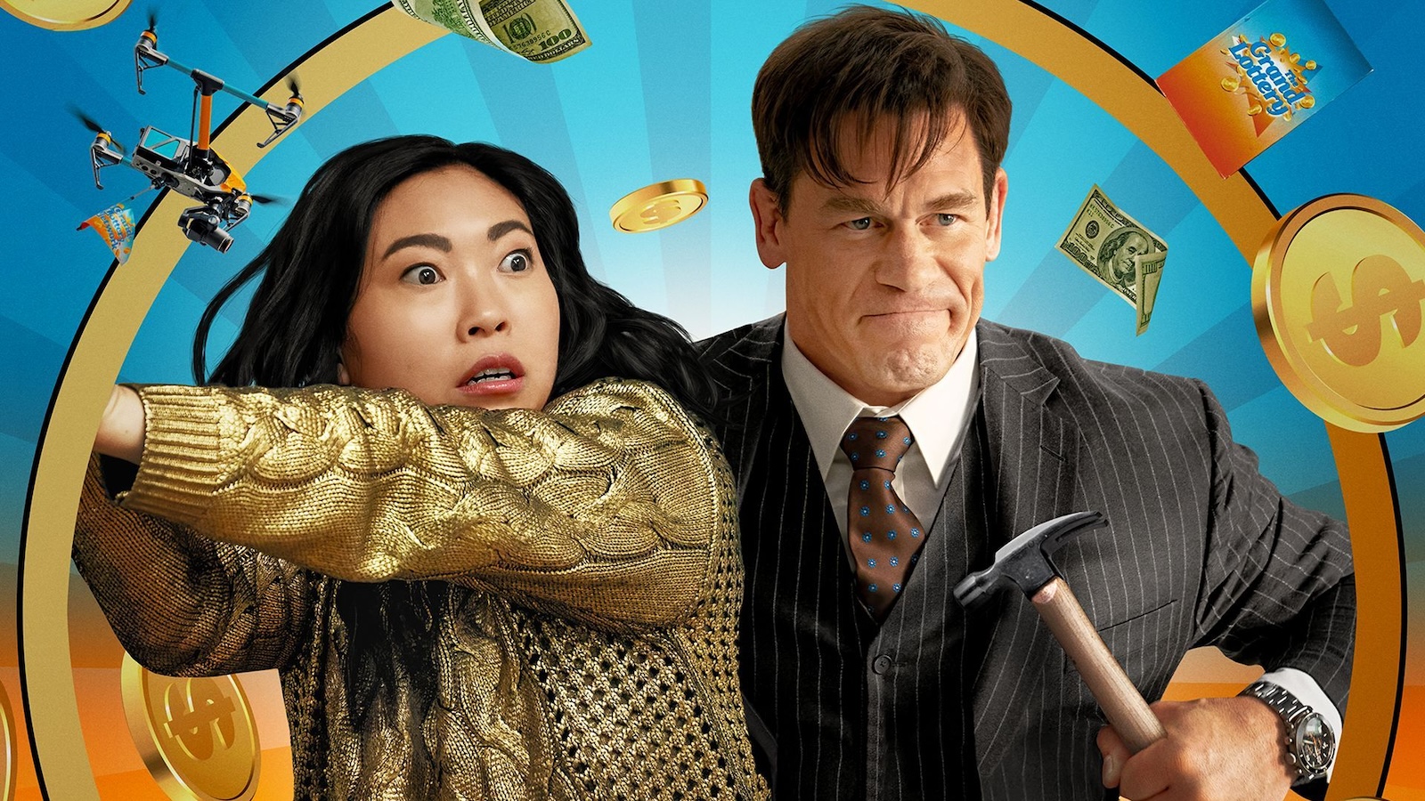 Awkwafina e John Cena nella locandina di Jackpot!