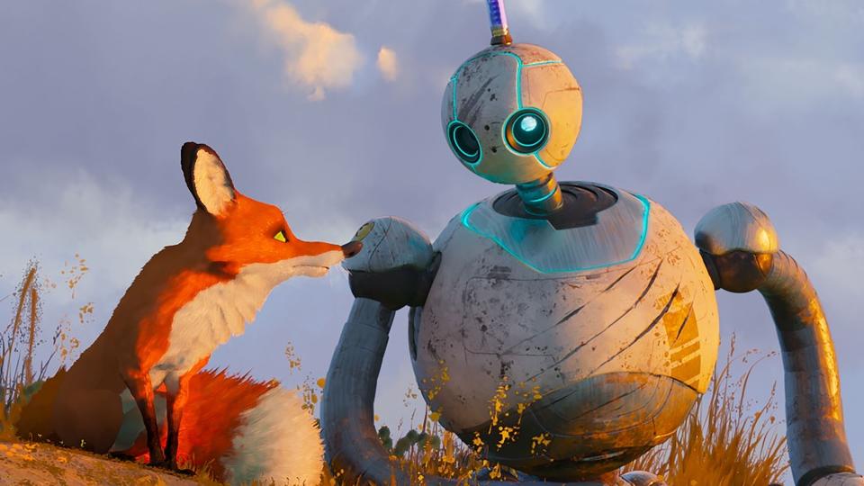 Il robot selvaggio insieme all'amica volpe