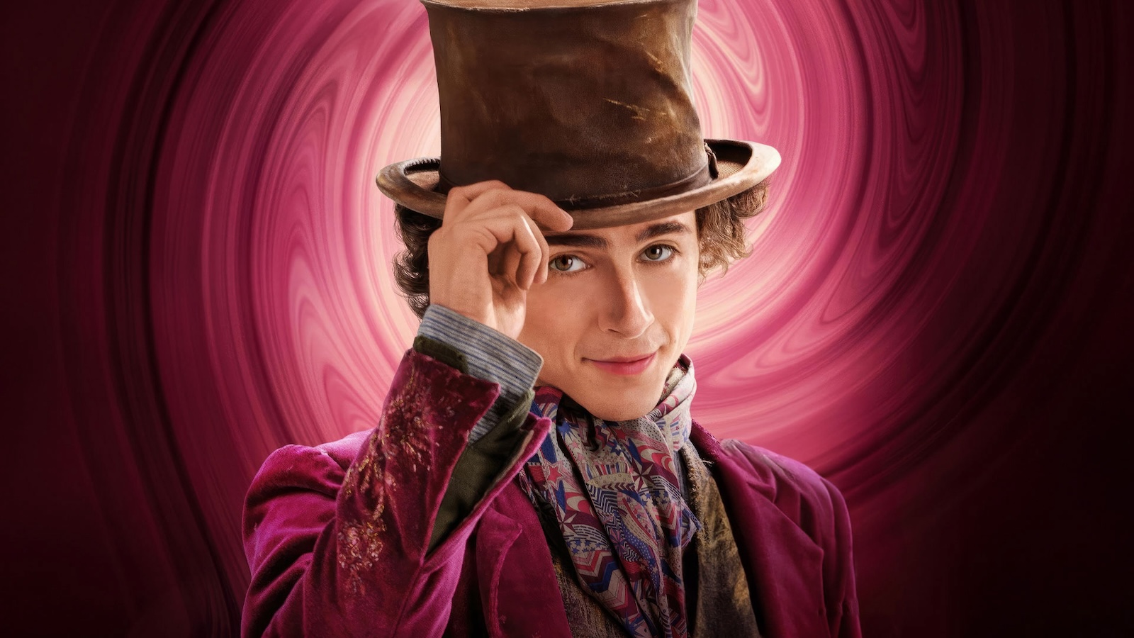 Timothée Chalamet in un poster di Wonka.