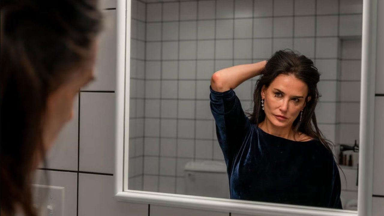 Una scena di The Substance con Demi Moore