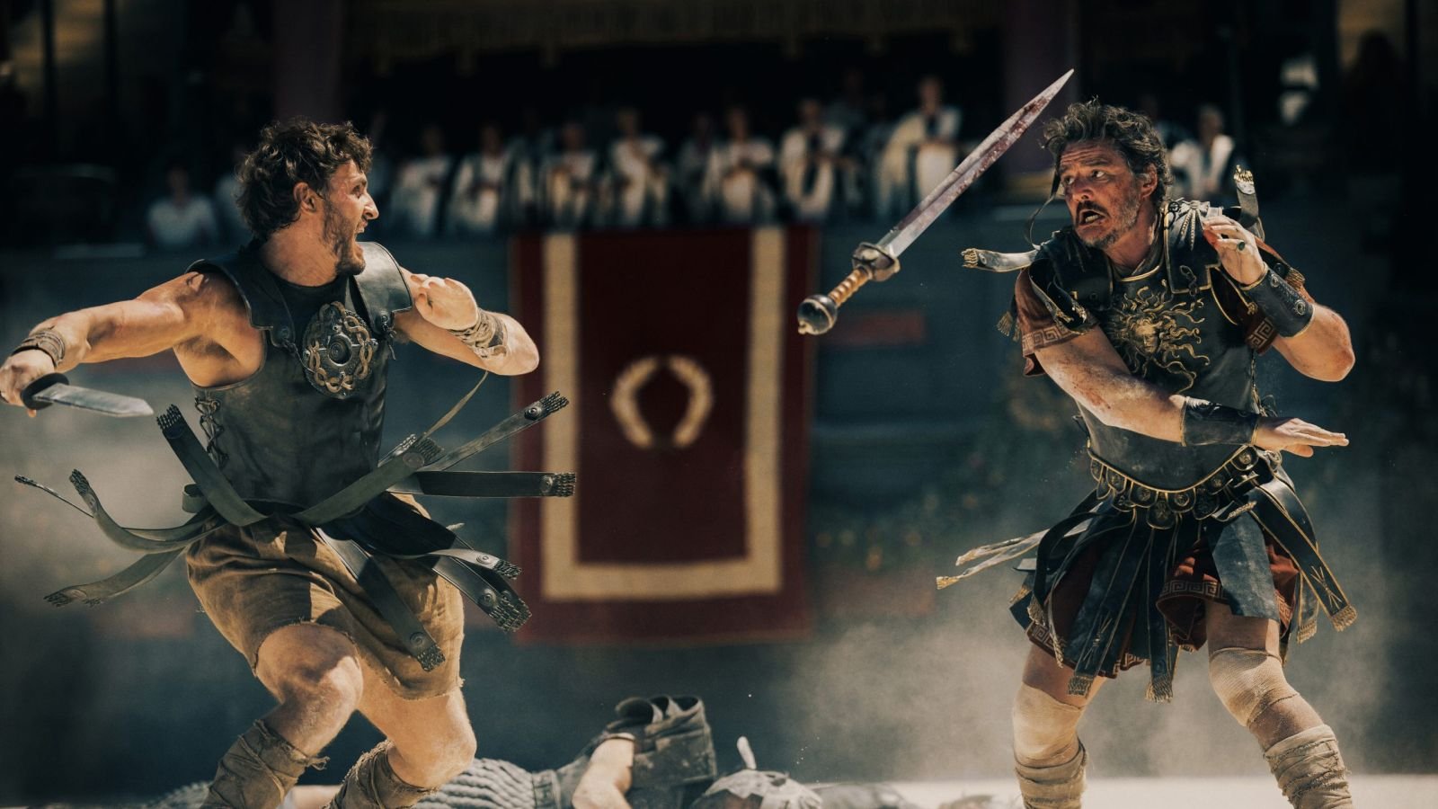 Il combattimento tra Paul Mescal e Pedro Pascal nell'arena