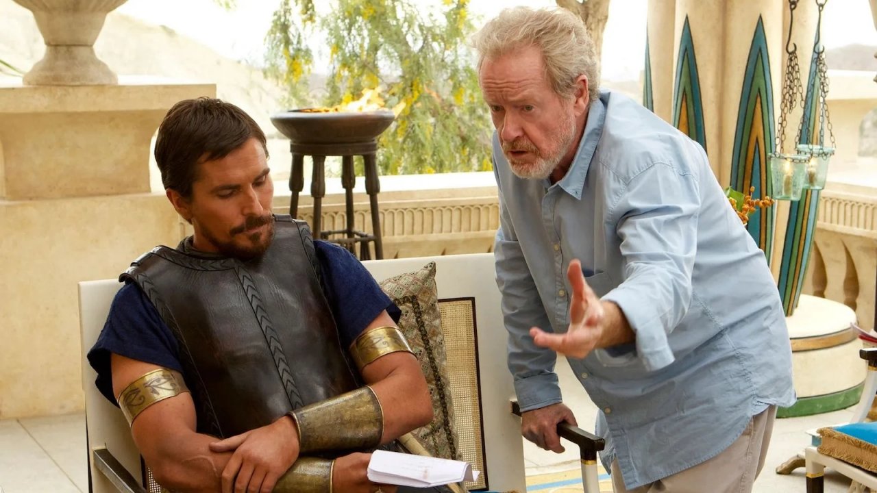 Ridley Scott e Christian Bale sul set di Exodus: dei e re (2014)
