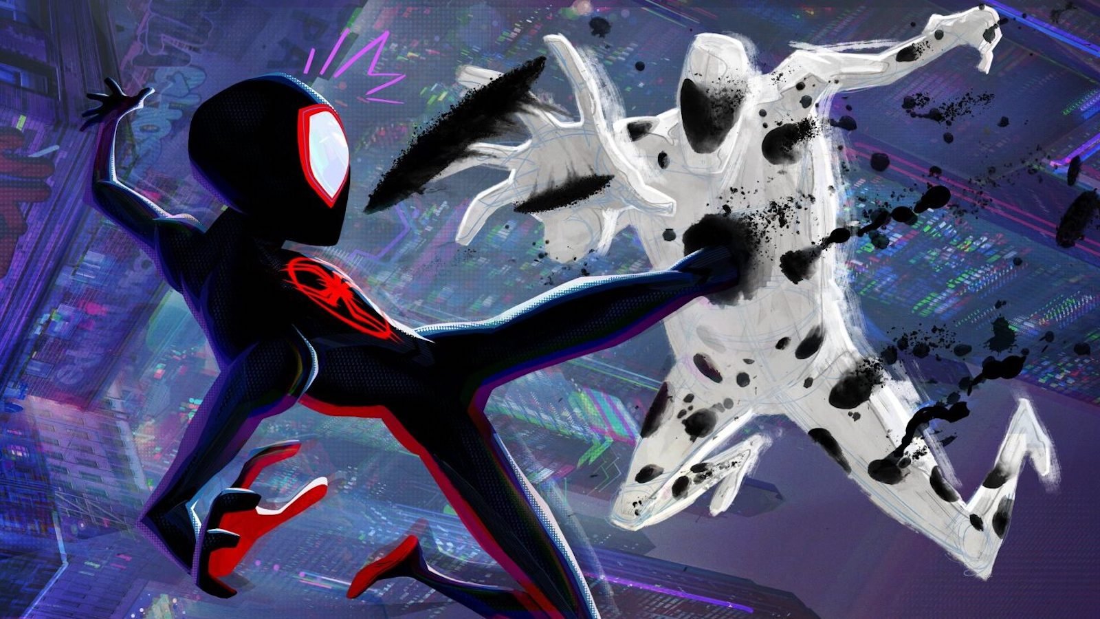 Una scena d'azione in Spider-Man: Across the Spider-Verse