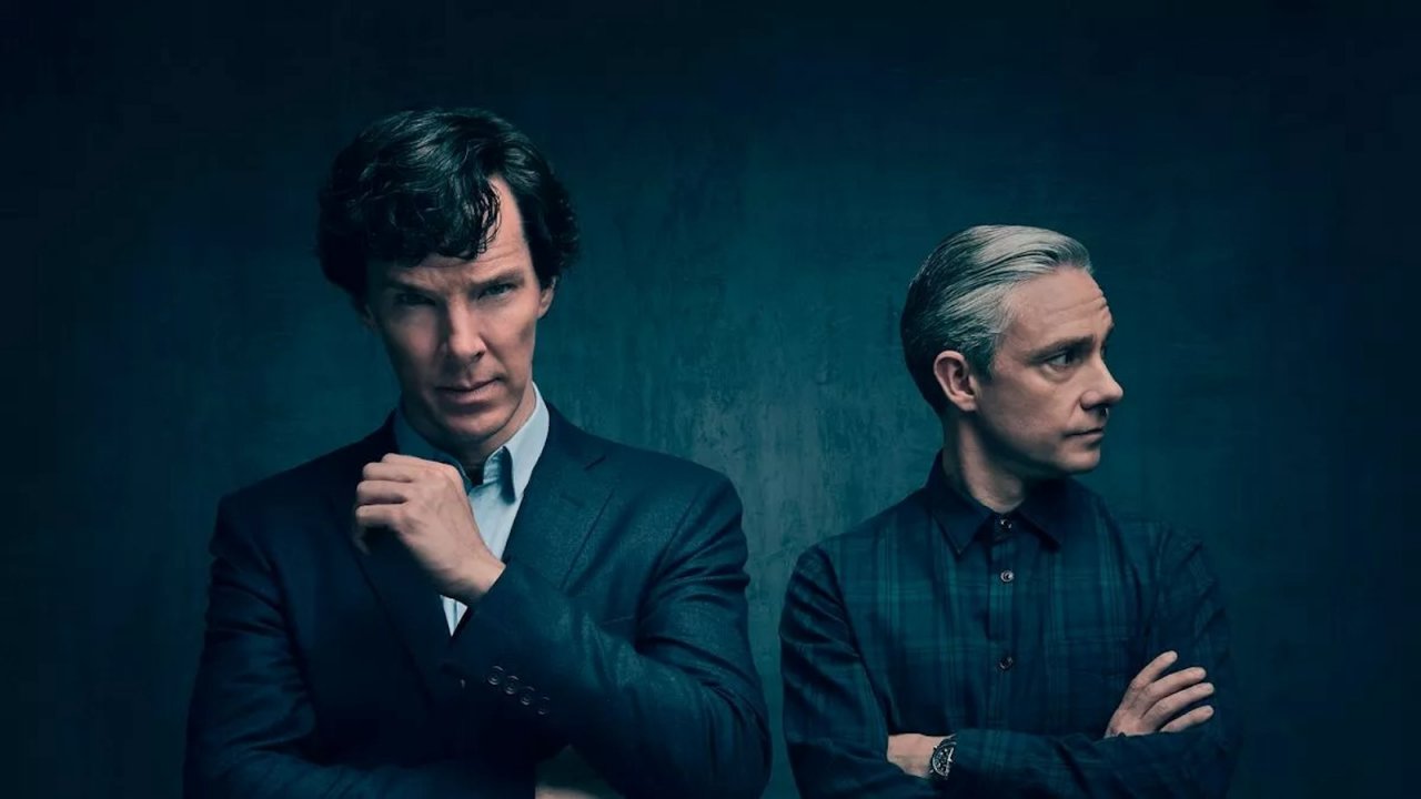 Benedict Cumberbatch e Martin Freeman in un banner di Sherlock