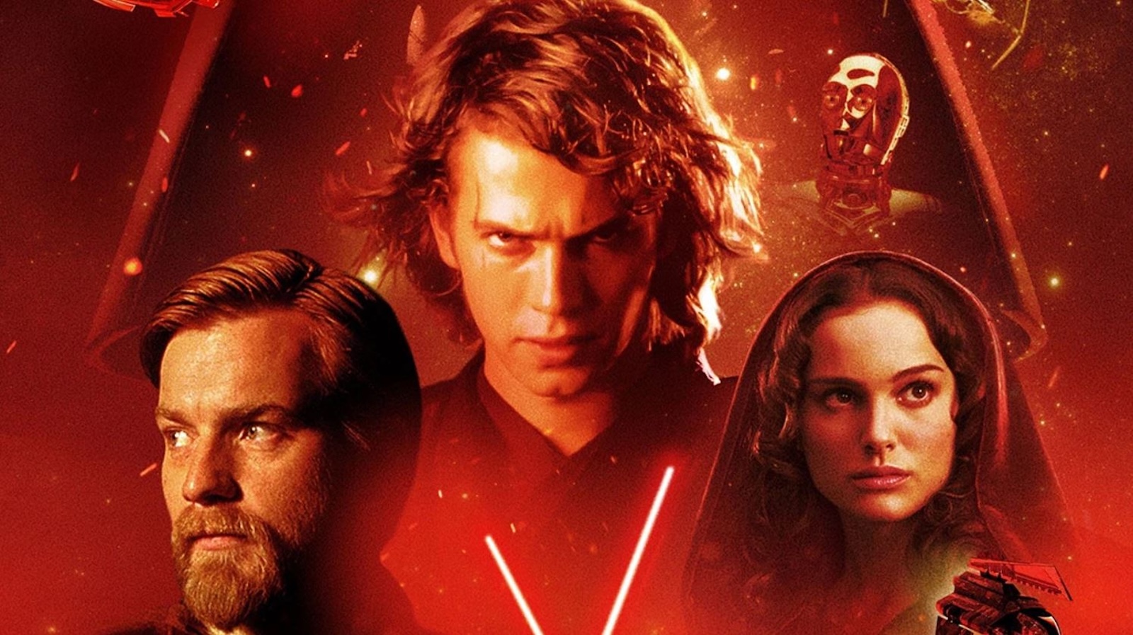 Star Wars: La vendetta dei Sith: Ewan McGregor, Hayden Christensen e Natalie Portman in un banner promozionale