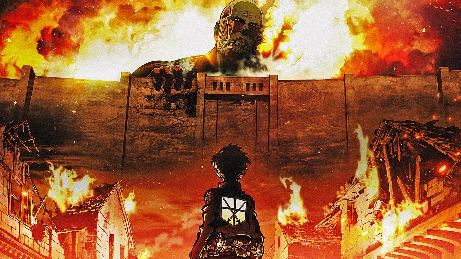 Eren e il gigante colossale nel film L'arco e la freccia Cremisi