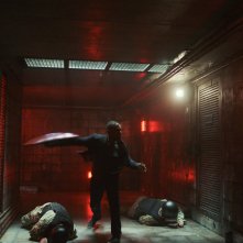 Captain America: Brave New World: Anthony Mackie in una scena d'azione