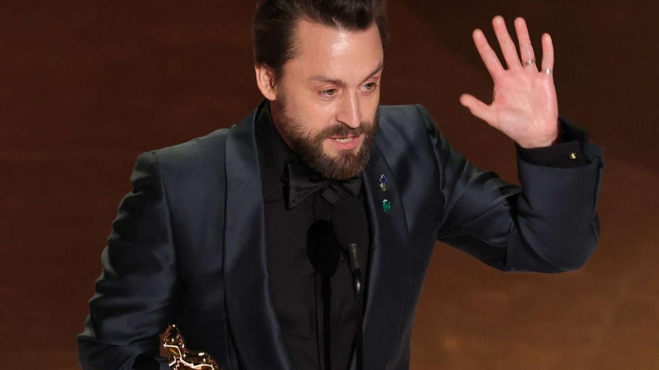 Kieran Culkin sul palco degli Oscar 2025