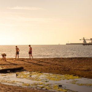Il migliore dei mali: i protagonisti in spiaggia all'ombra delle ciminiere