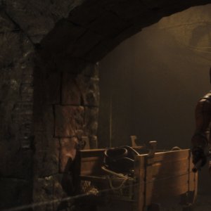 Daredevil: Rinascita. Charlie Cox in costume durante una sequenza del sesto episodio.