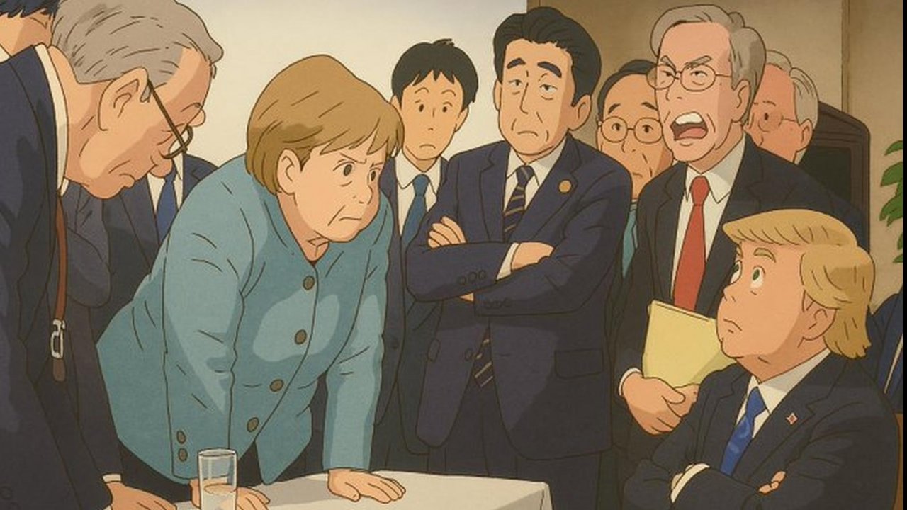 Trump e Merkel in stile Studio Ghibli