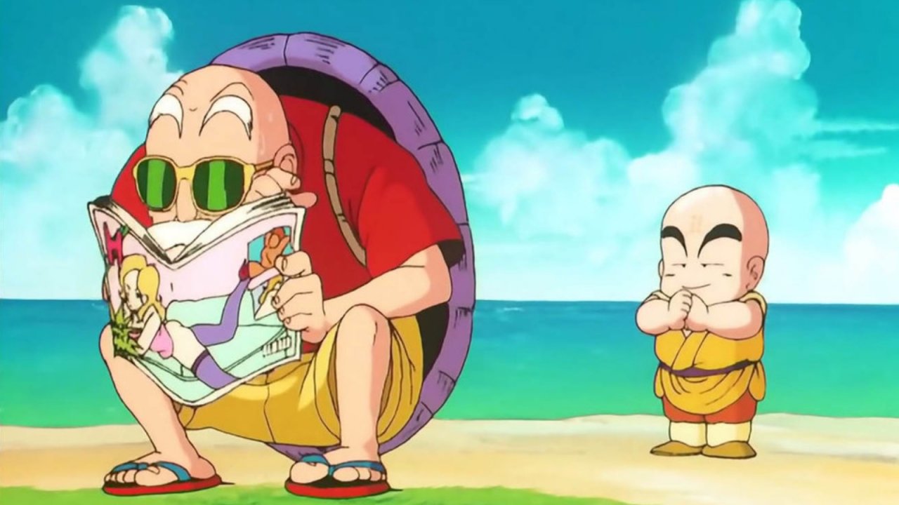 Una scena iconica del Genio delle Tartarughe di Dragon Ball