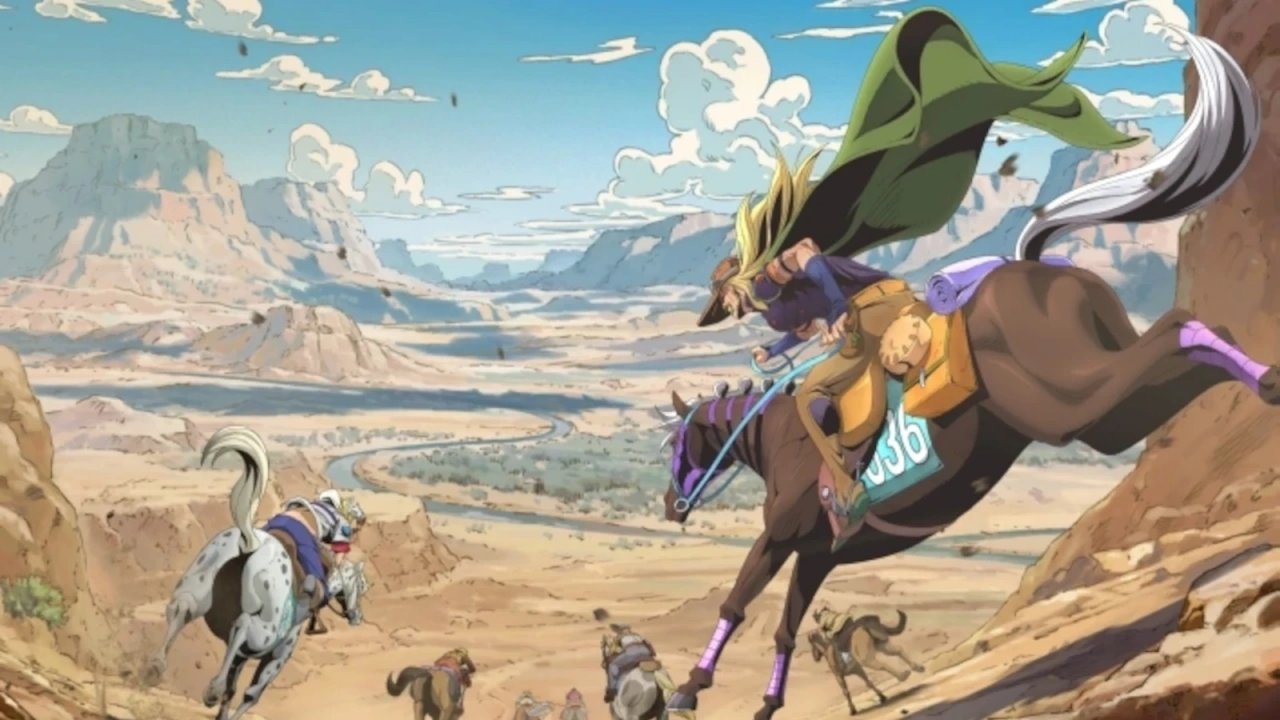 Un'immagine del nuovo anime di Le bizzarre avventure di Jojo: Steel Ball run