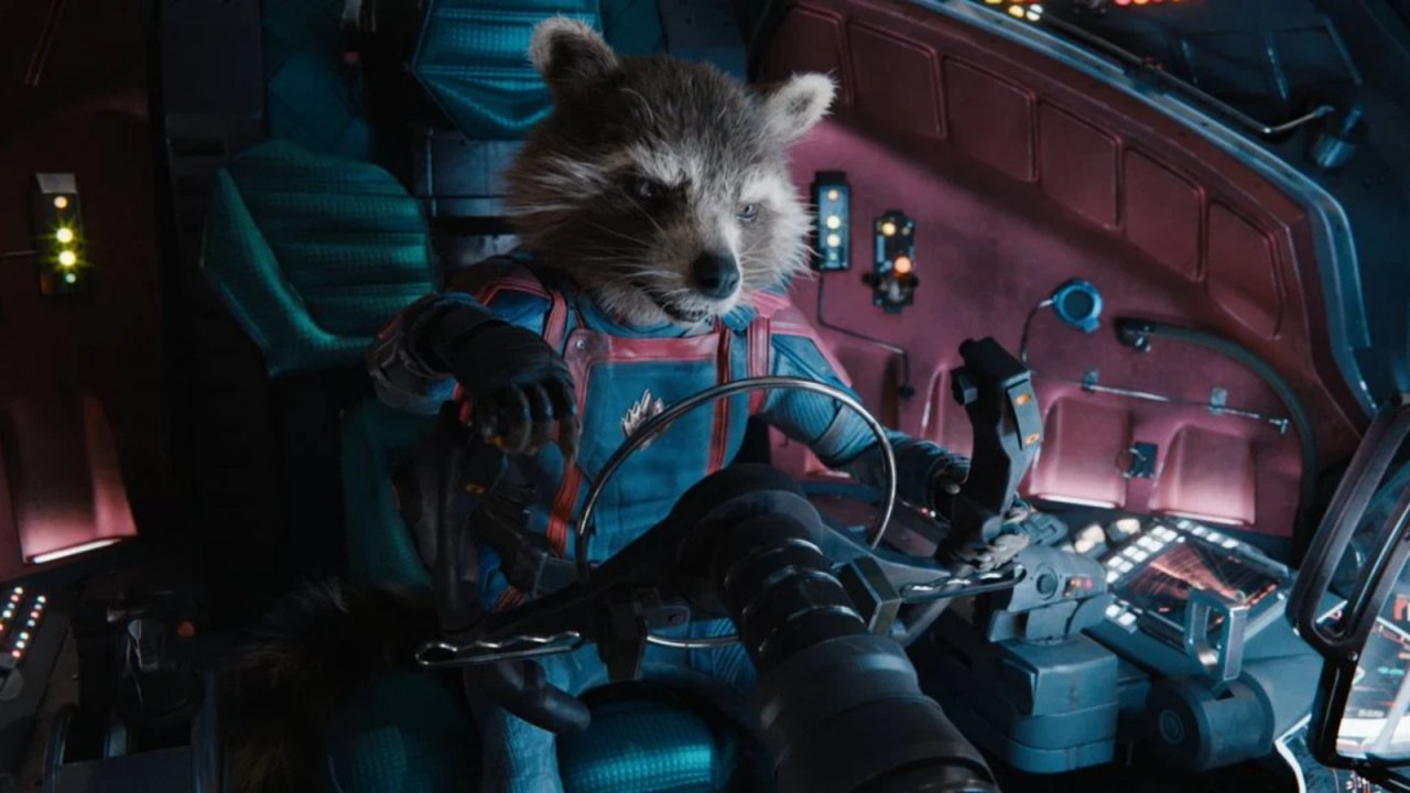 Rocket in una scena di Guardiani della Galassia Vol. 3.