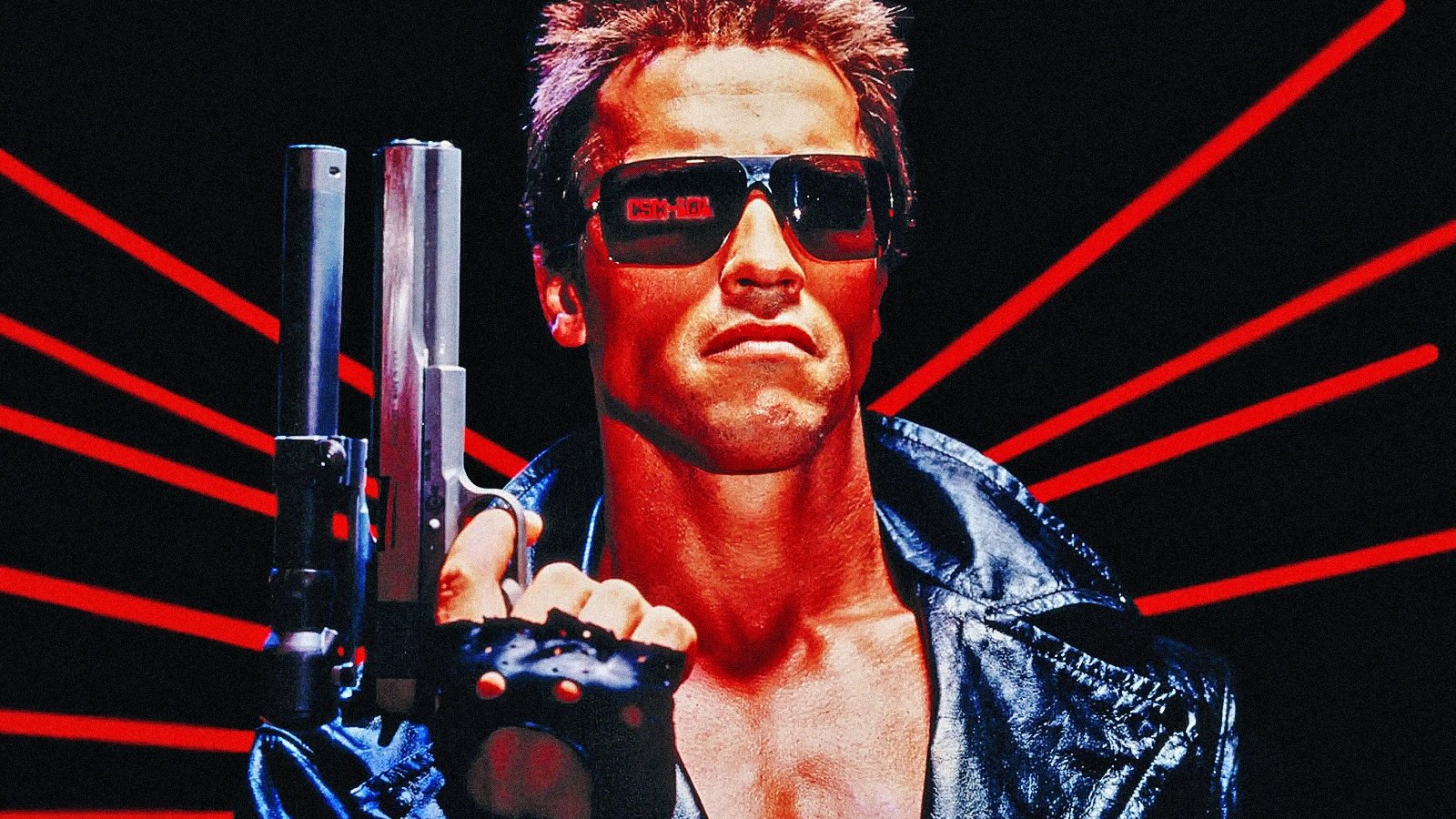 Arnold Schwarzenegger in un poster di Terminator.