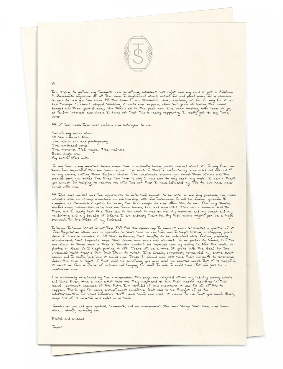 Taylor Swift Letter