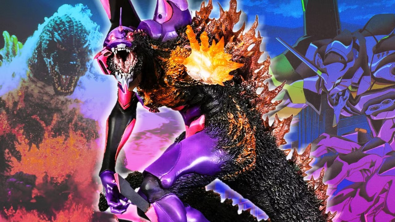 Una riproduzione del crossover tra Godzilla e Neon Genesis Evangelion