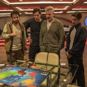 Mountainhead: Jason Schwartzman, Steve Carell, Ramy Youssef, Cory Michael Smith in una foto