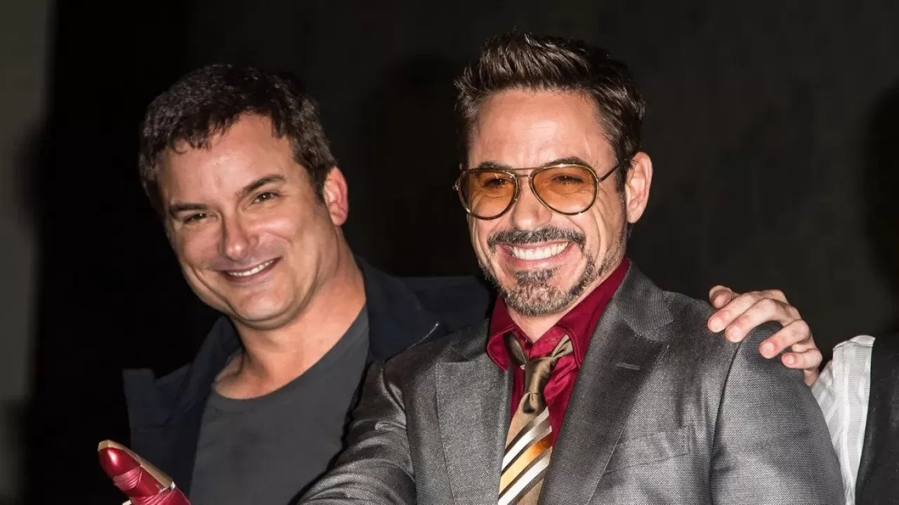 Shane Black e Robert Downey Jr. durante la promozione di Iron Man 3