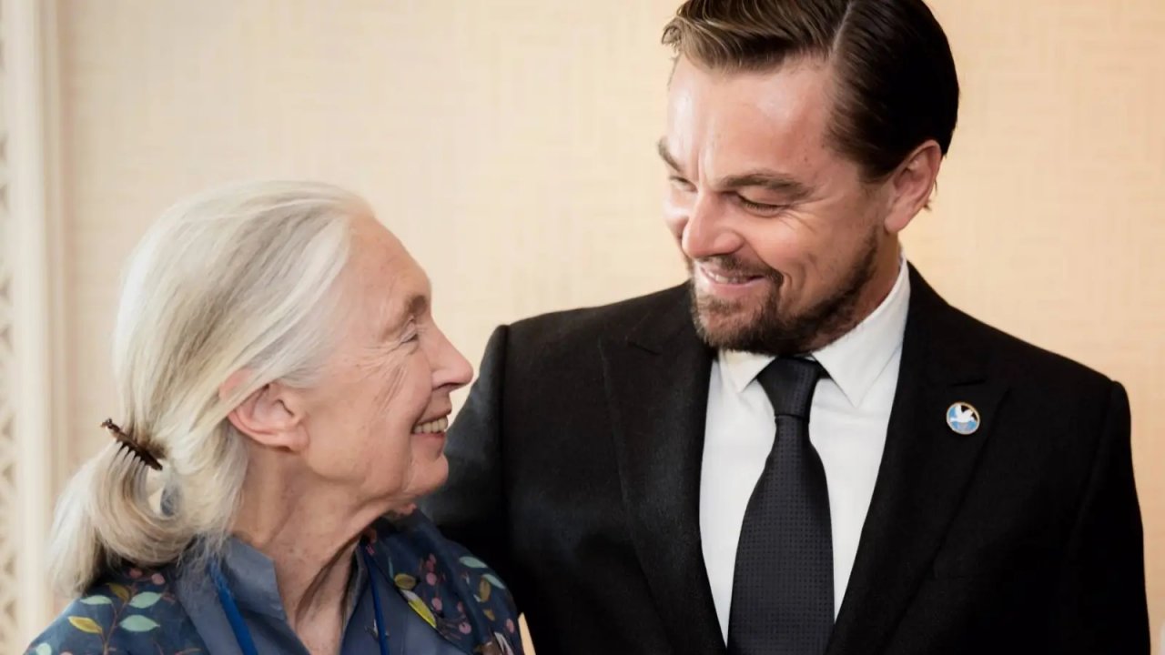 Leonardo DiCaprio insieme a Jane Goodall