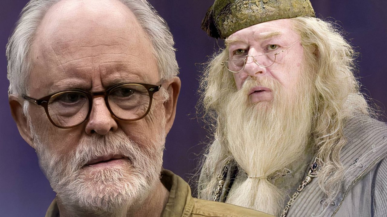 John Lithgow e un'immagine di Michael Gambon nei panni di Silente