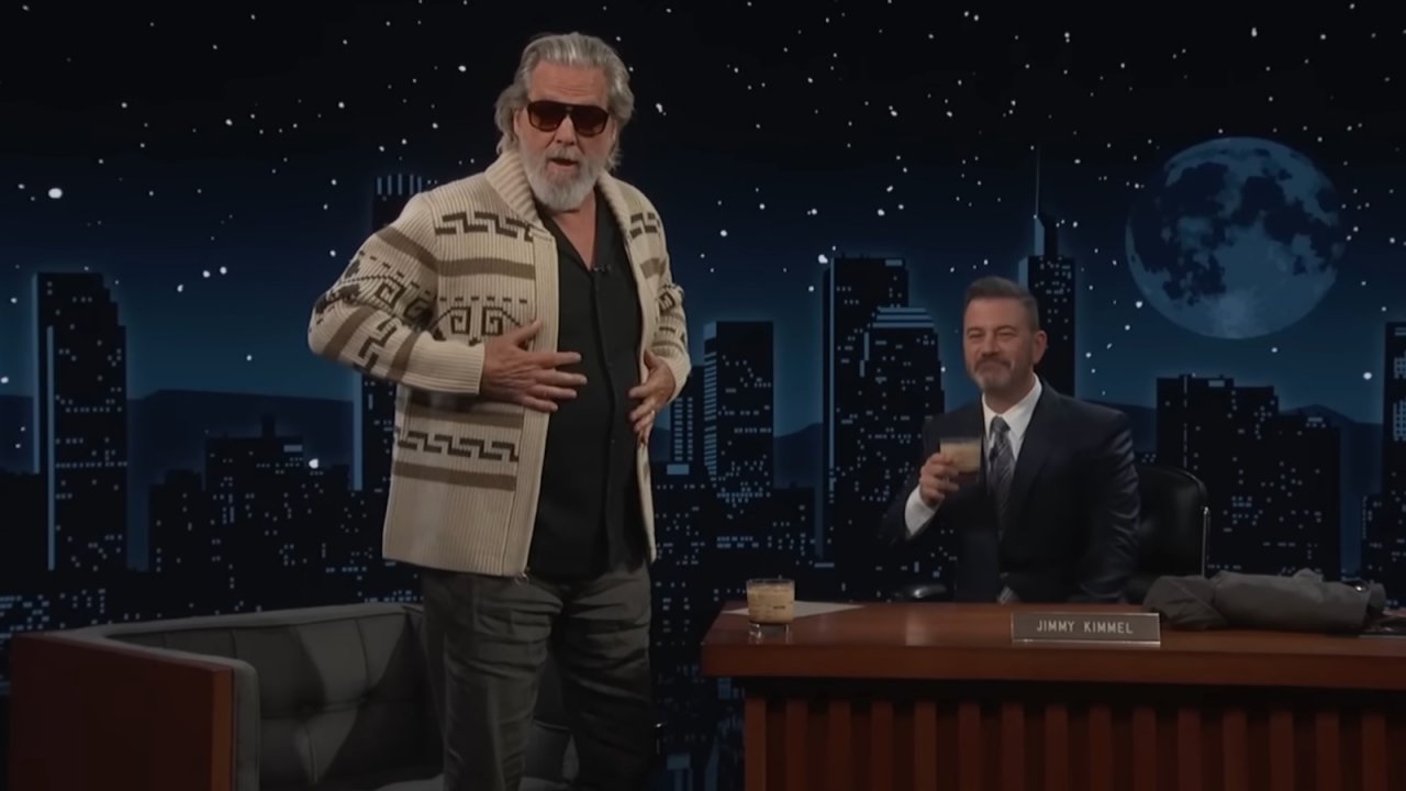 Jeff Bridges nei panni del Drugo Lebowski e Jimmy Kimmel