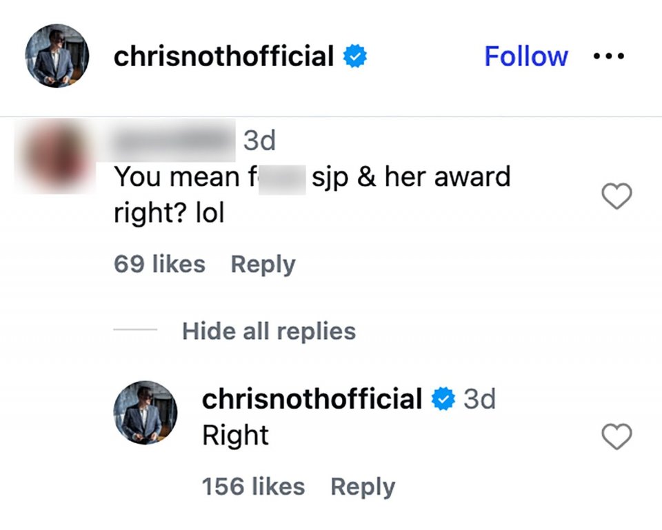Chris Noth Instagram Comment 011326 7Dd83Eda45F642Be946D0054A3Af2F8F