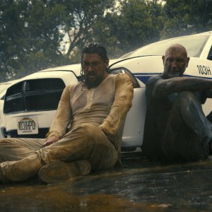 Fratelli Demolitori: Jason Momoa e Dave Bautista in una scena del film